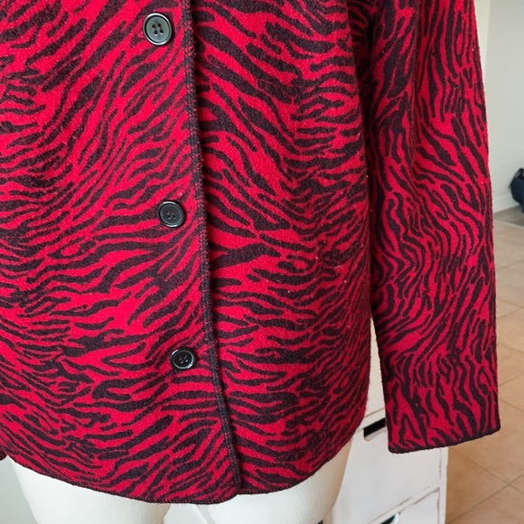JM Collection Jacket Size Medium Zebra Red Print Wool Button Closure - Picture 5 of 7